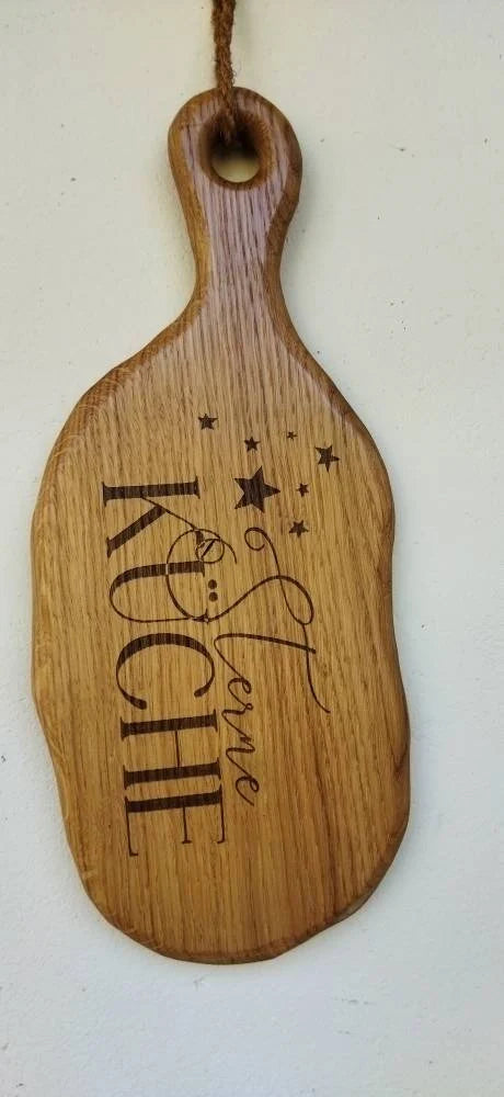 Eichenholz Schneidbrett handgefertigt – Vesperbrett mit Lasergravur als Küchendeko & Geschenk