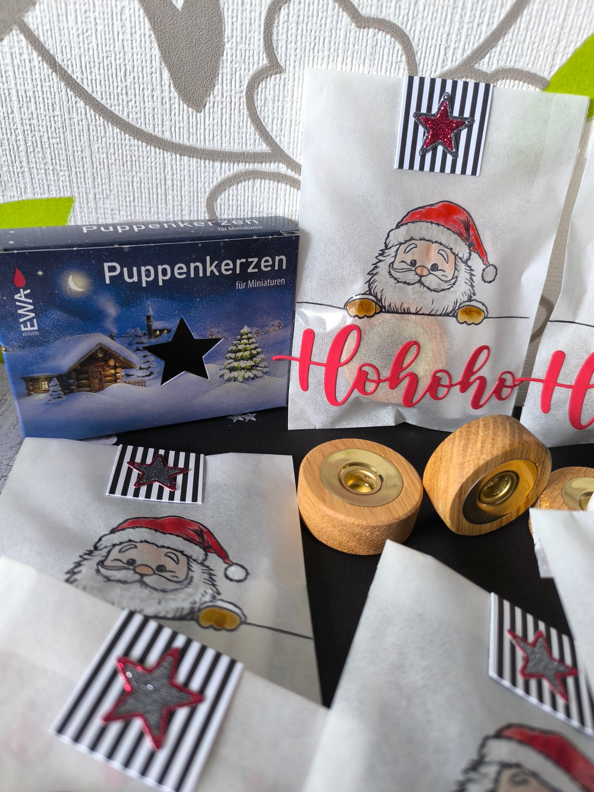 Weihnachtstüte – Pergamin mit Eichenholz-Kerzenständer & 2 Mini-Kerzen