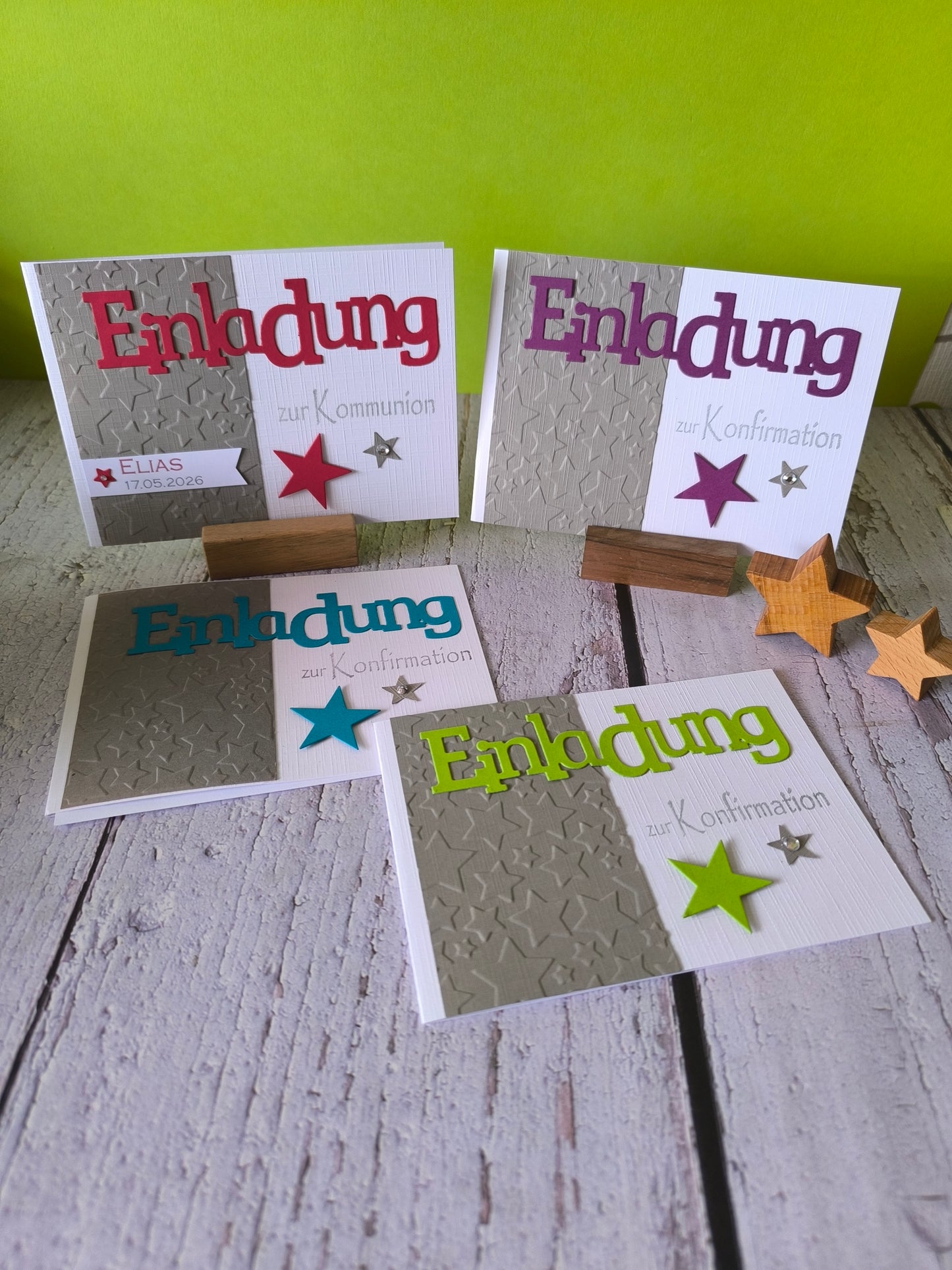 Einladungskarten Konfirmation, Kommunion & Taufe – Handgefertigt in 4 Farben