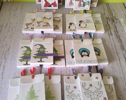 Weihnachtlicher Teebeutel – Handgestempeltes Geschenk mit 8 Motiven zur Auswahl