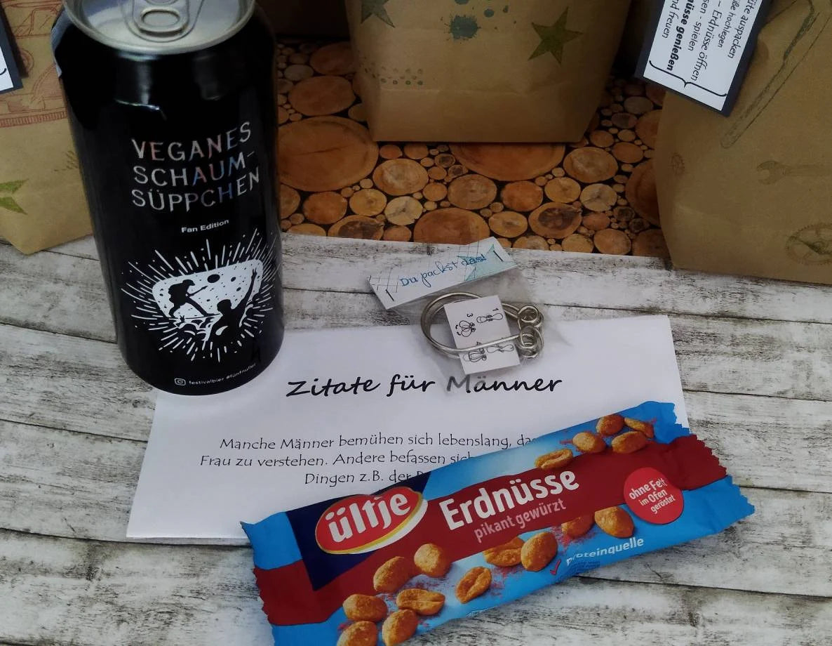 Männertüte – Auszeittüte für Männer mit Bier, Erdnüssen & Geduldspiel