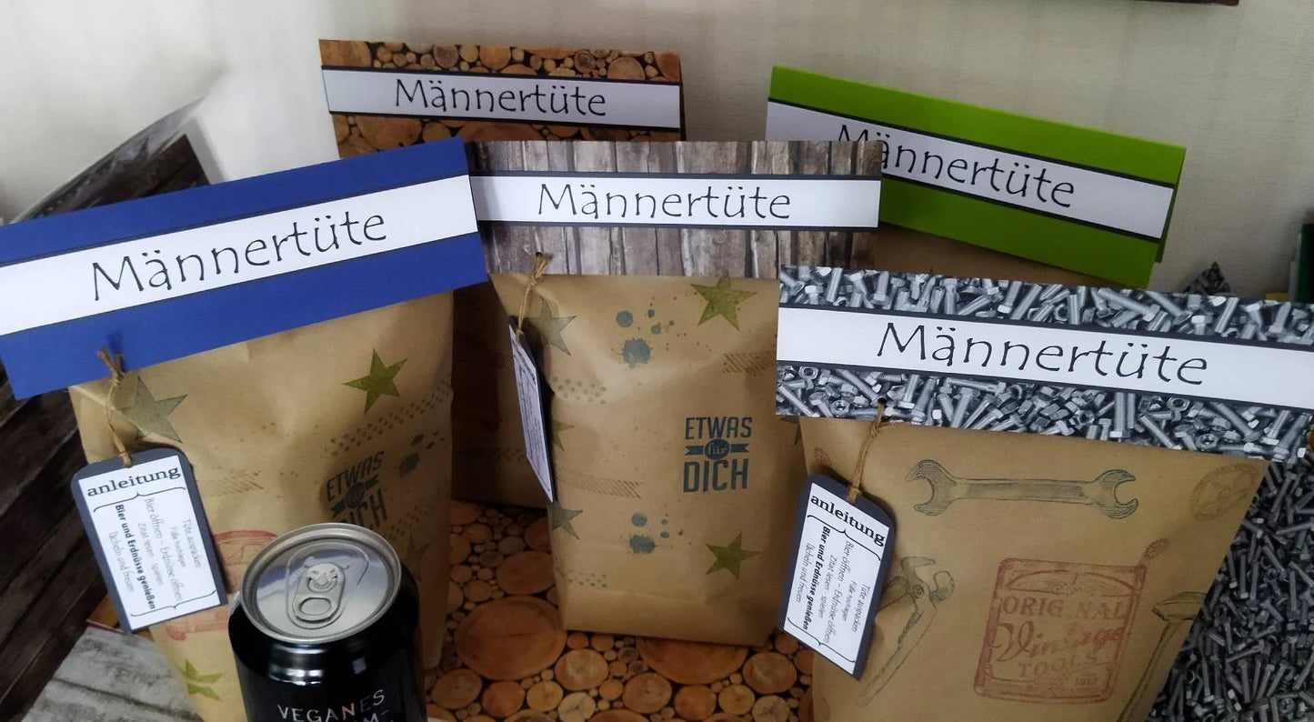 Männertüte – Auszeittüte für Männer mit Bier, Erdnüssen & Geduldspiel