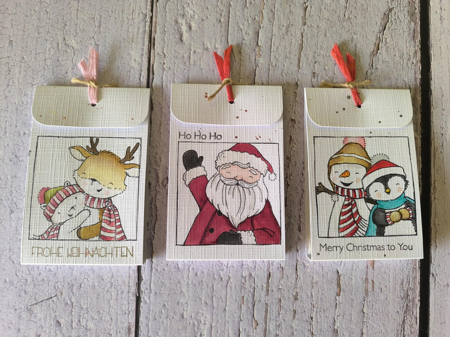 Weihnachtlicher Teebeutel – Handgestempeltes Geschenk mit 8 Motiven zur Auswahl