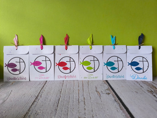 Blumensamen Give-away – Personalisiertes Gastgeschenk für Konfirmation, Kommunion & Taufe