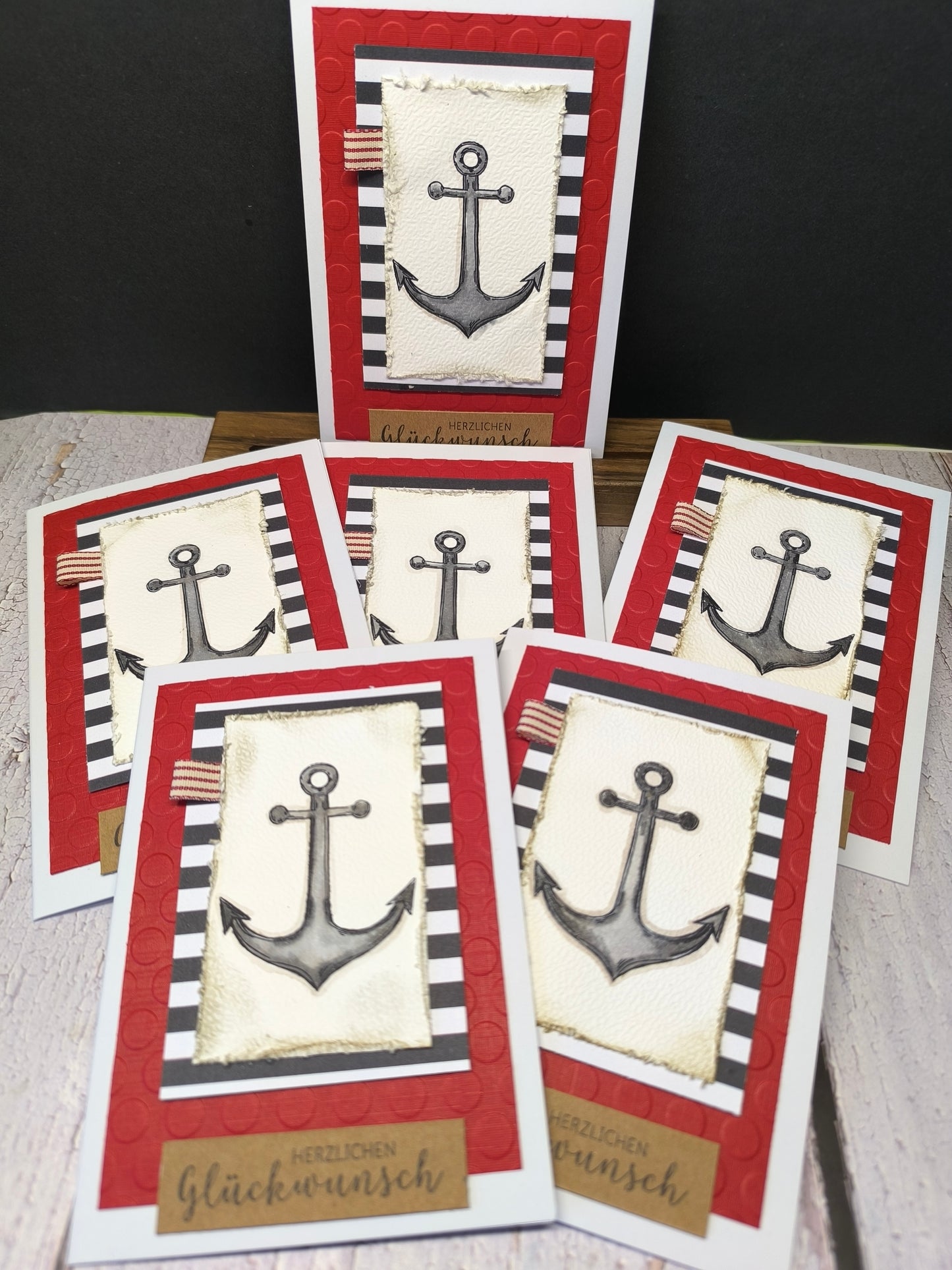 Maritime Grußkarte – Anker & Meer | Handgemacht aus Papier