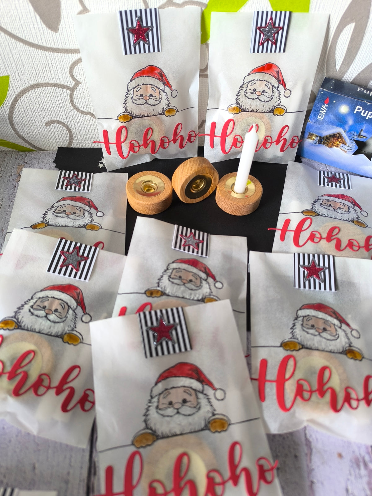 Weihnachtstüte – Pergamin mit Eichenholz-Kerzenständer & 2 Mini-Kerzen