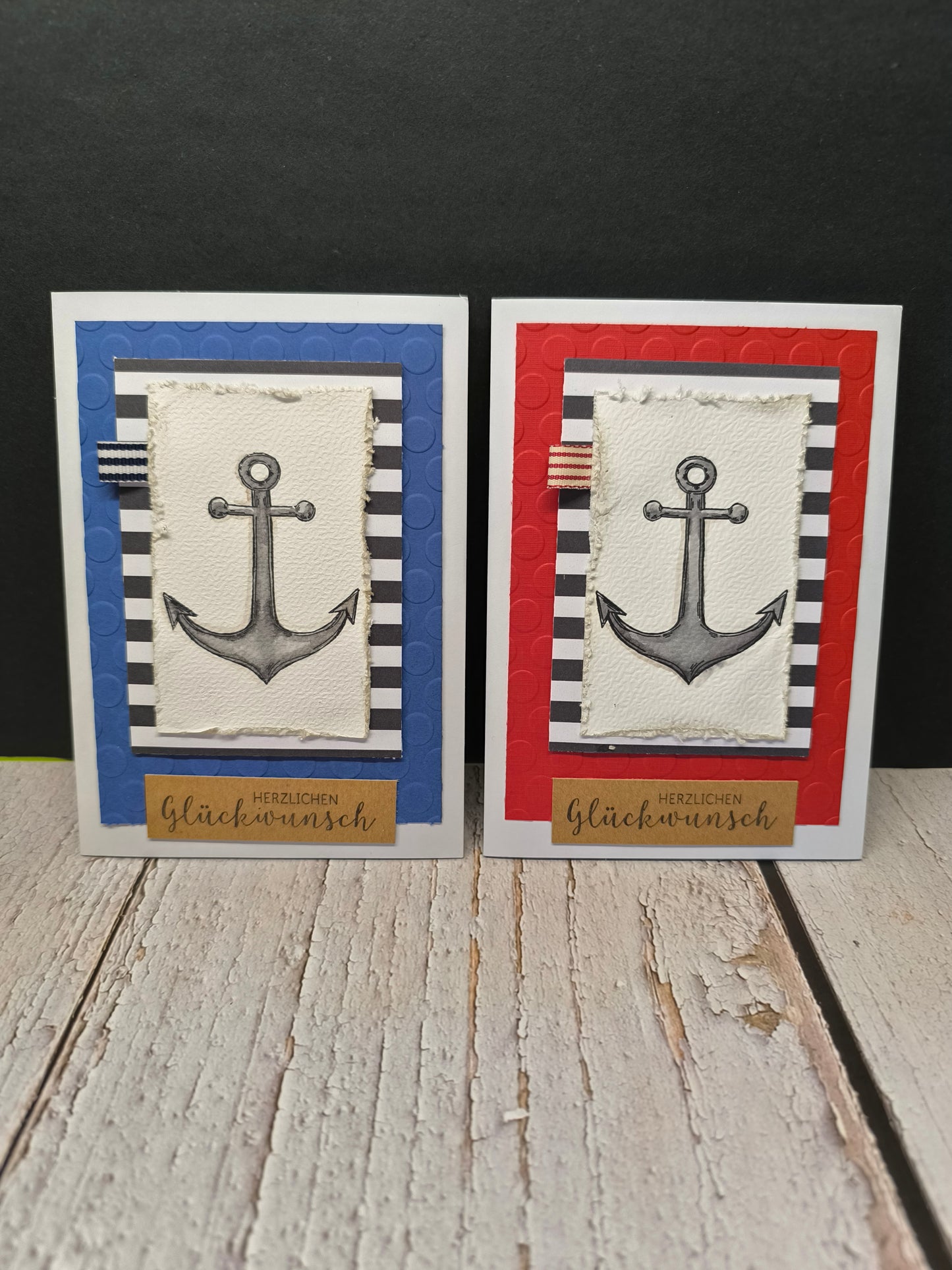 Maritime Grußkarte – Anker & Meer | Handgemacht aus Papier