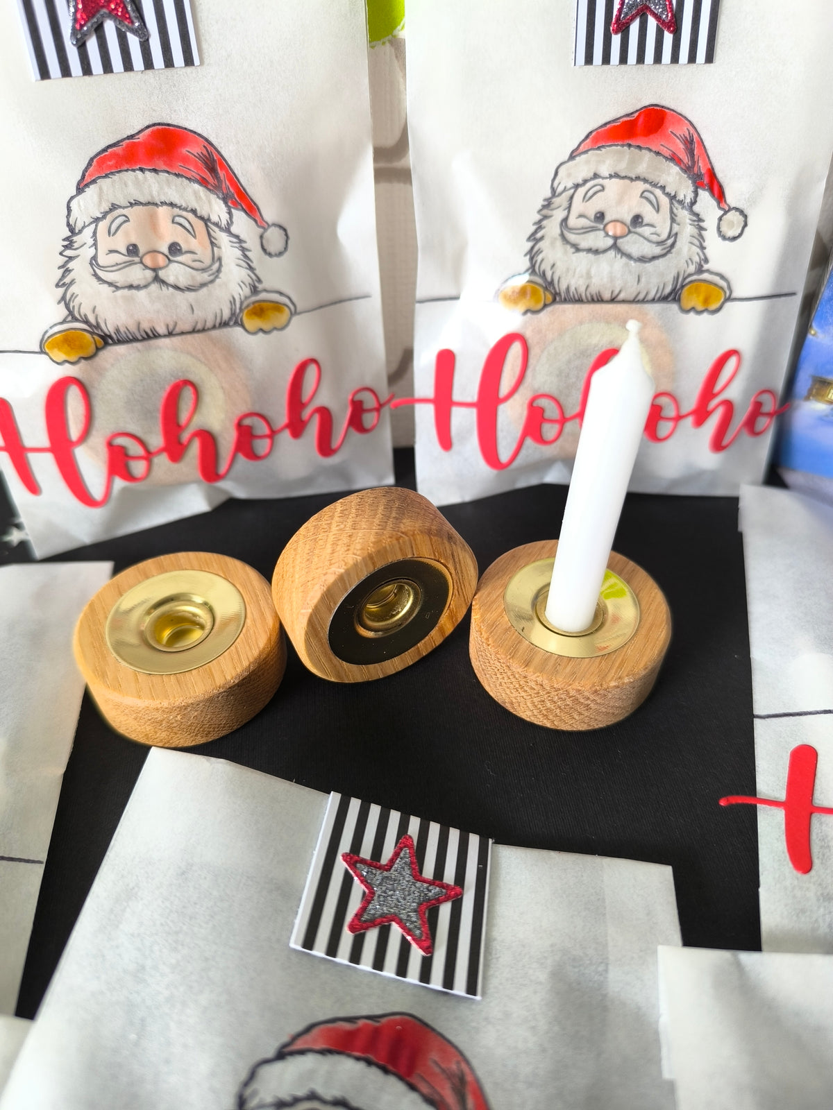 Weihnachtstüte – Pergamin mit Eichenholz-Kerzenständer & 2 Mini-Kerzen