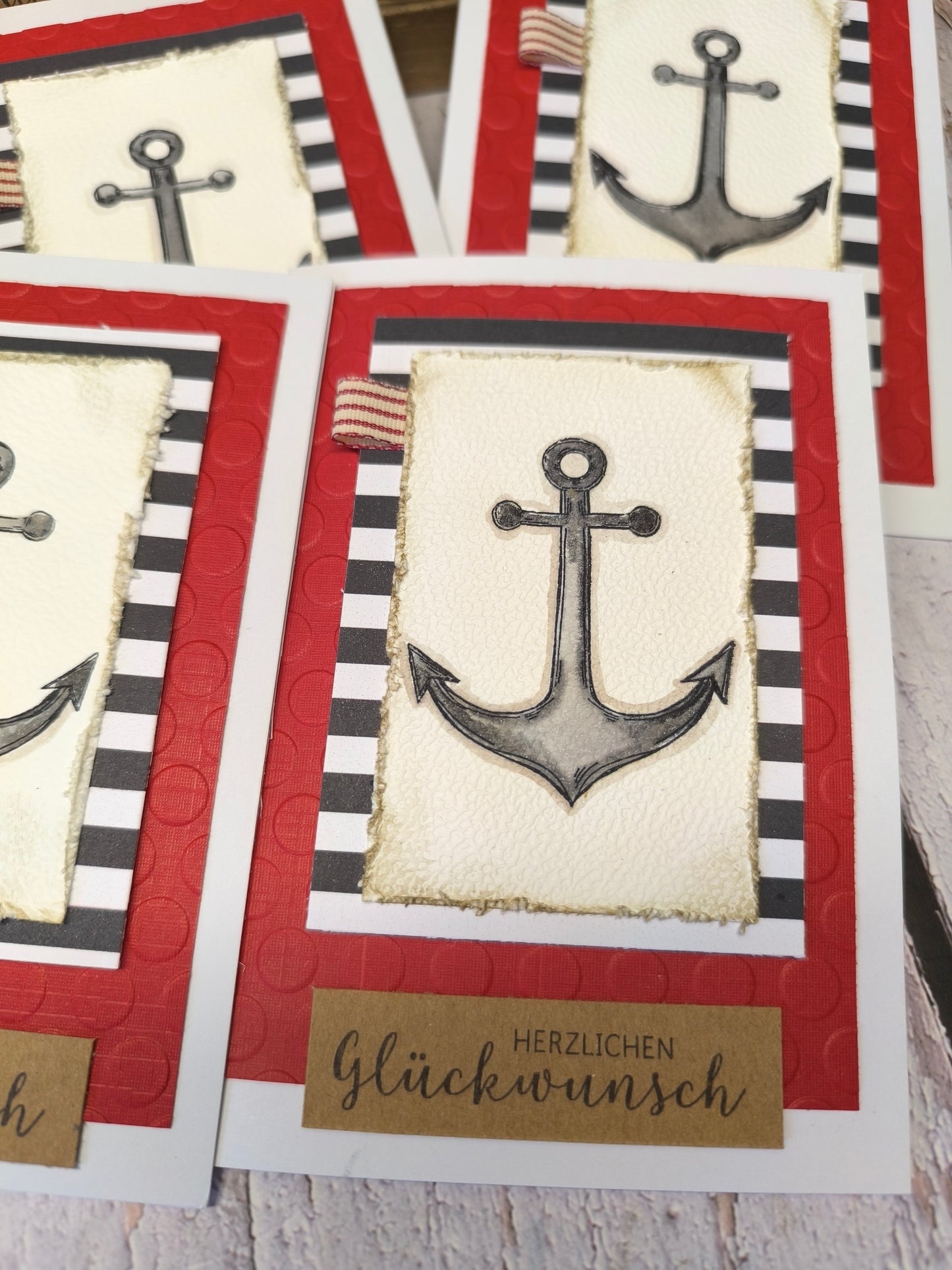 Maritime Grußkarte – Anker & Meer | Handgemacht aus Papier