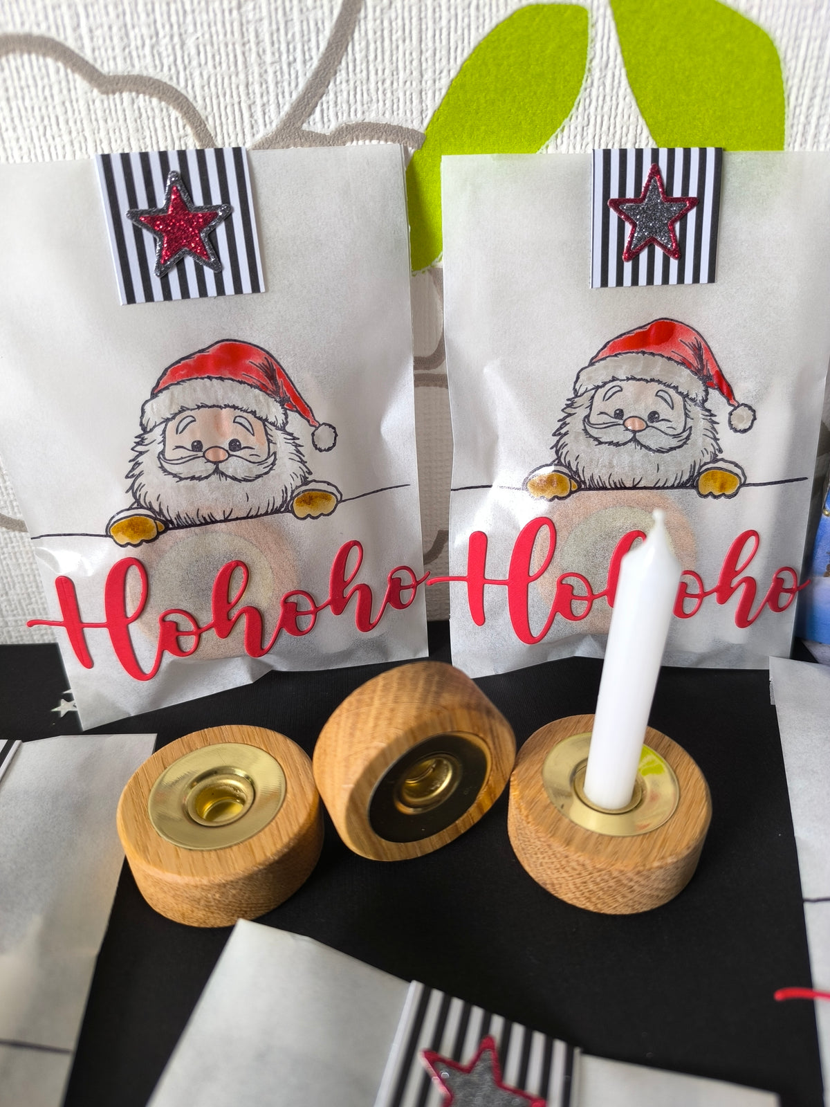 Weihnachtstüte – Pergamin mit Eichenholz-Kerzenständer & 2 Mini-Kerzen