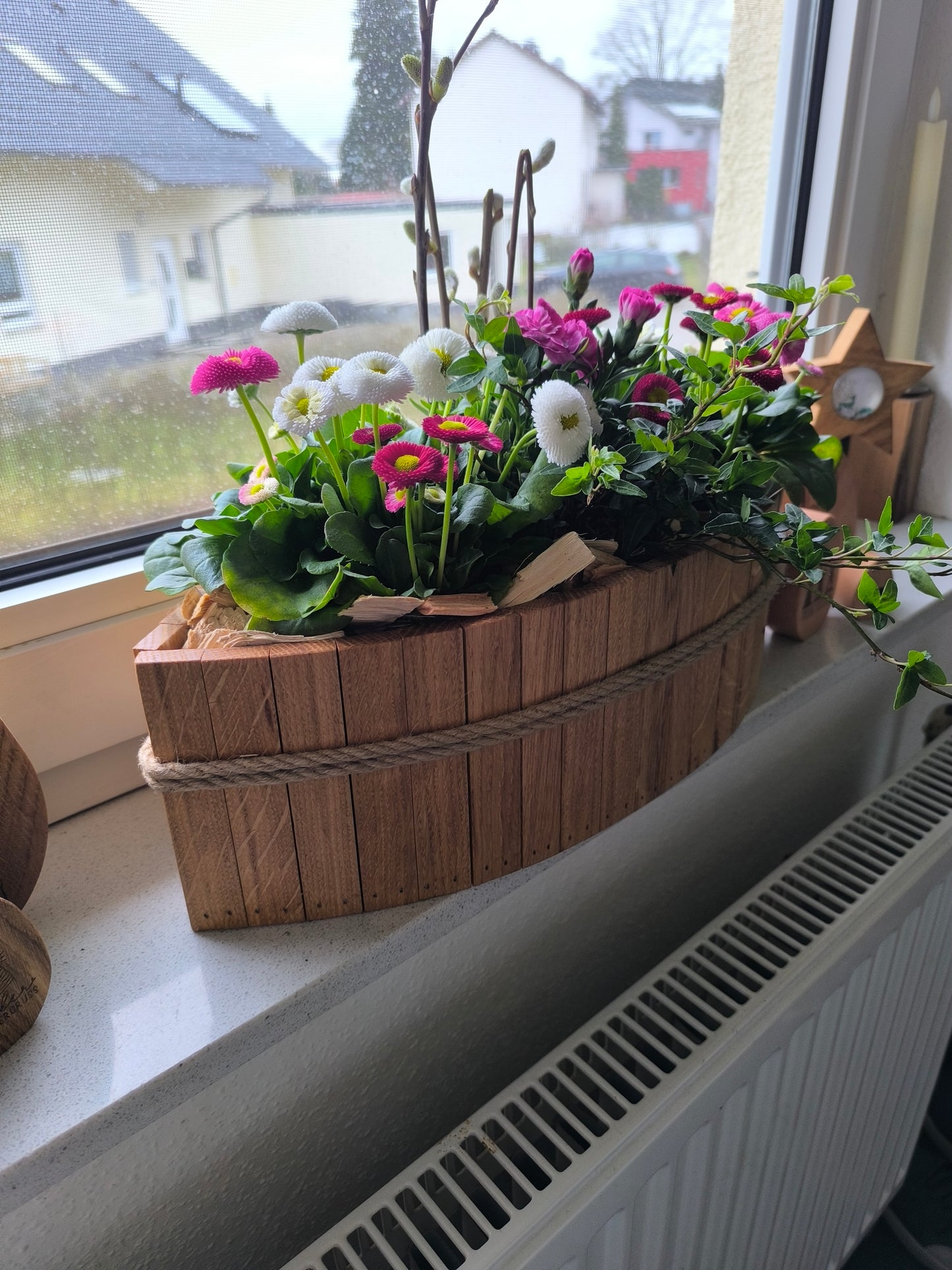 Pflanzschale Schiffchen aus Eichenholz – Handgefertigtes Holzpflanzgefäß maritim in 3 Größen